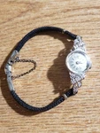 Hamilton Stamped 14K White Gold Ladies Watch Black Rope Band. Fixed Price $550.00.