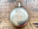 Antique Crescent Swing Out Open Face Pocket Watch Case Rose Gold Deer Inlay. Fixed Price $49.00.