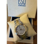 Esq Swiss E5296 Men's Two Tone Stainless Steel Quartz Watch Silver Dial Box. Fixed Price $68.00.