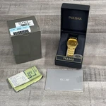 Vtg Pulsar V722-X001 Quartz Gold Tone Date Dial Mens Watch W/ Box & Papers *rare. Fixed Price $34.95.