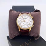 Bulova Men Wilton White Dial Brown Leather 97B169 Chronograph Watch 46.5MM. Fixed Price $199.00.