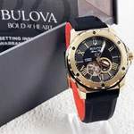 Bulova Marine Star 98A272 Black Gold Dial Rubber Strap Automatic Men's Watch. Fixed Price $259.00.