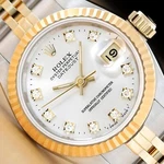 Rolex Ladies Datejust 69173 Silver Factory Diamond Dial 18K Gold Steel Watch. Fixed Price $5995.00.