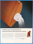 1968 J.l. Clark Rockford Illinois Metal Container Plastic Dispenser Cap Photo Ad. Fixed Price $10.79.