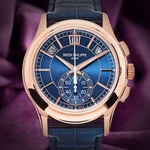 Patek Philippe Complications Flyback Annual Calendar Rose Gold Blue 5905R-010. Fixed Price $76795.00.