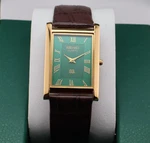 Vintage Seiko Slim Quartz Men's Wrist Watch Green Dial With Dark Brown Strap.. Fixed Price $67.00.
