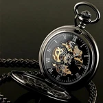 Pocket Watch Mens Mechanical Black Steampunk Skeleton Retro Chain Luxury Classic. Fixed Price $32.59.