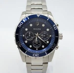 Mint Bulova Chronograph Steel Blue Dial 43MM Watch Quartz Ref. 98A209. Fixed Price $201.83.