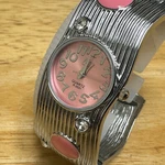 Mt Quartz Watch Women Silver Pink Wavy Cuff Bangle Analog New Battery. Fixed Price $12.74.
